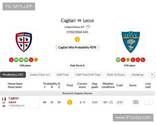 卡利亚里对阵莱切意甲观赛指南